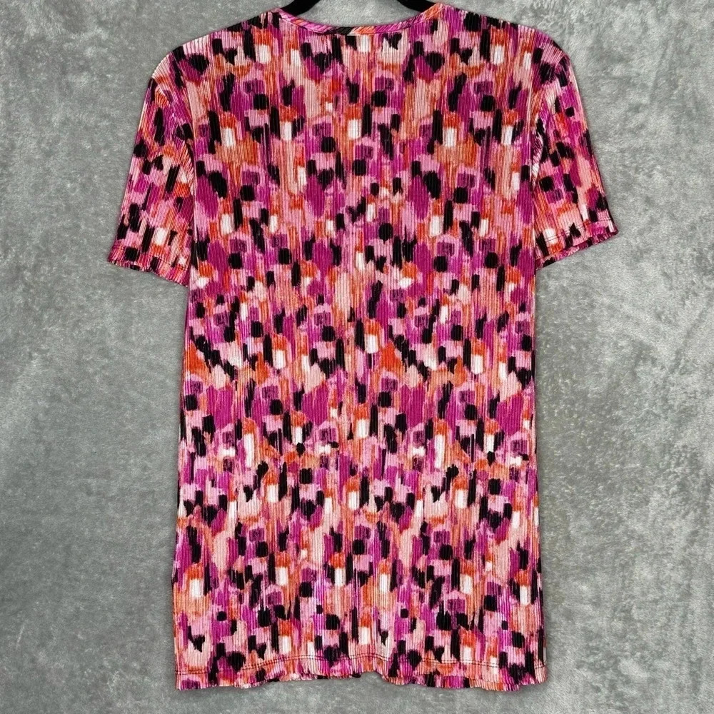 Sag Harbor L Large Shirt Top Pink Abstract Short Sleeve Scoop Neck Layered Look - Picture 4 of 6